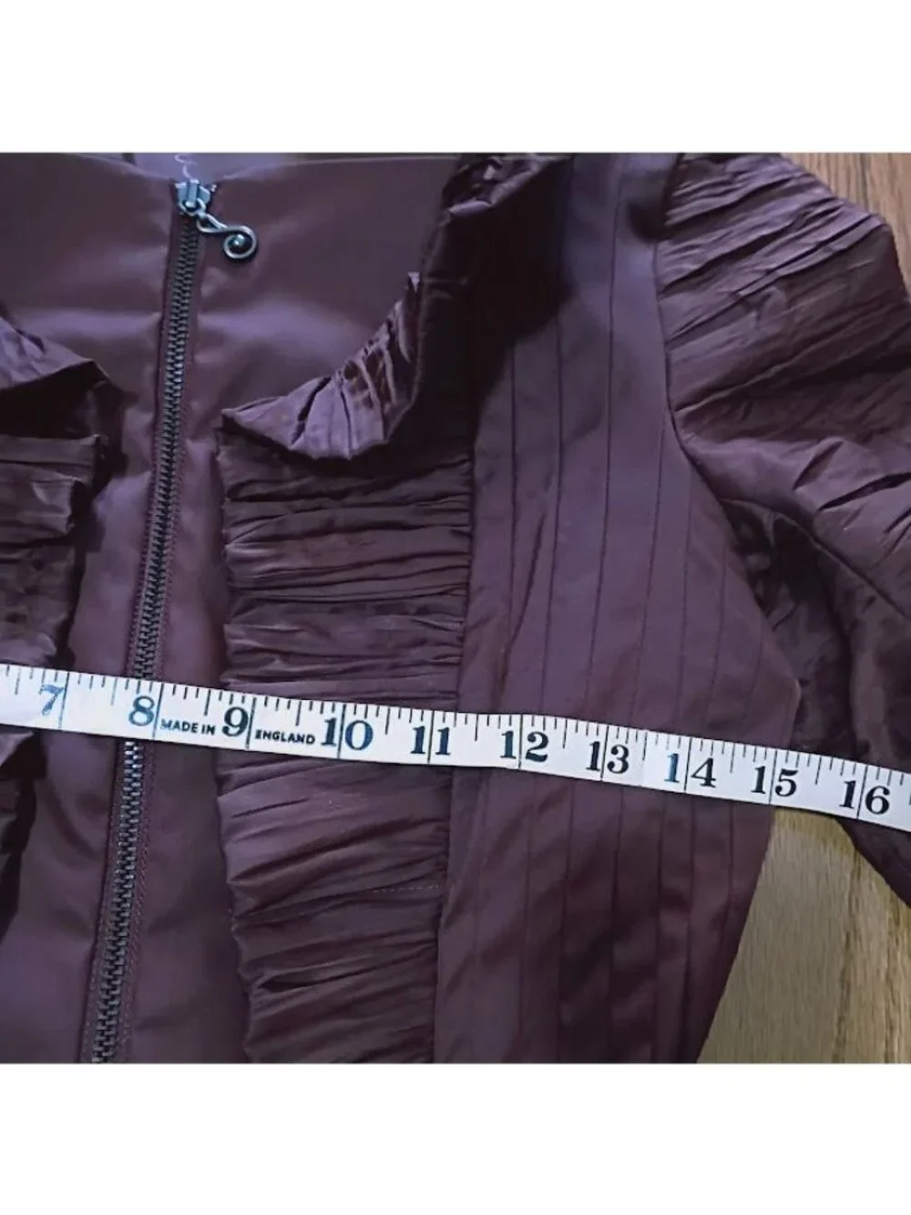 Samuel Dong Brown Ruched Long Sleeve Coat Dress With Belt High Collar & Full Ski - Picture 12 of 13